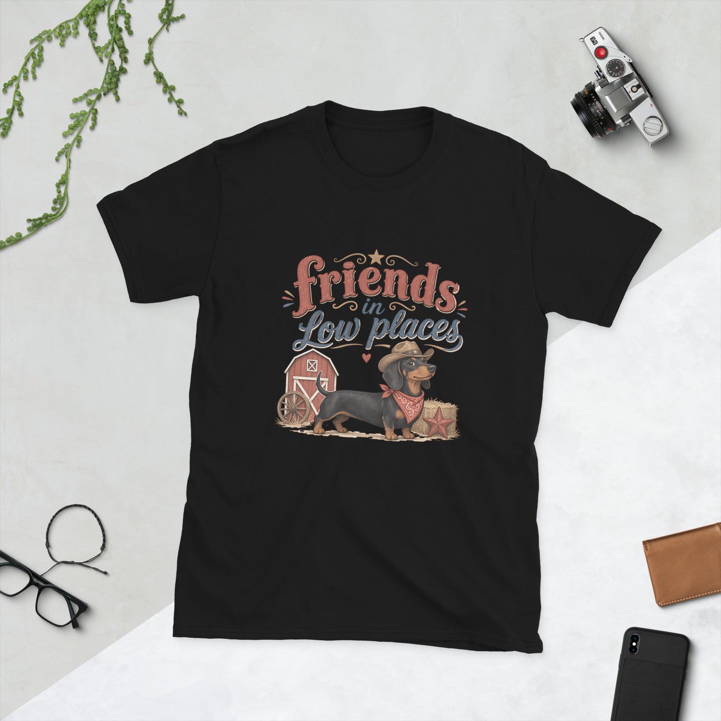 Dachshund design on Black Gildan 64000 t-shirt