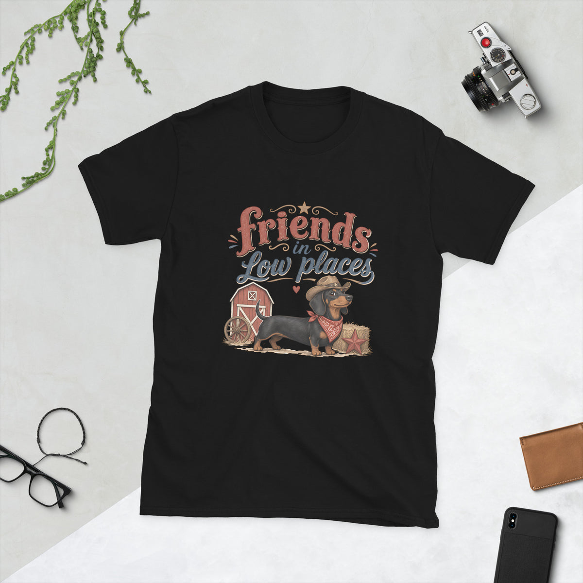 Dachshund design on Black Gildan 64000 t-shirt