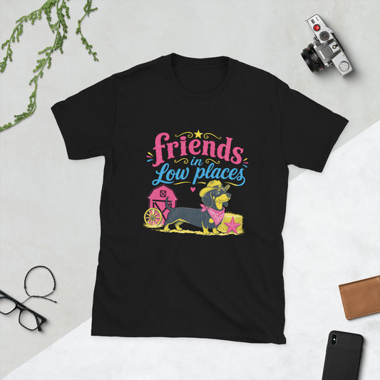 Dachshund Retro AI art design on Black Gildan t-shirt - Front view