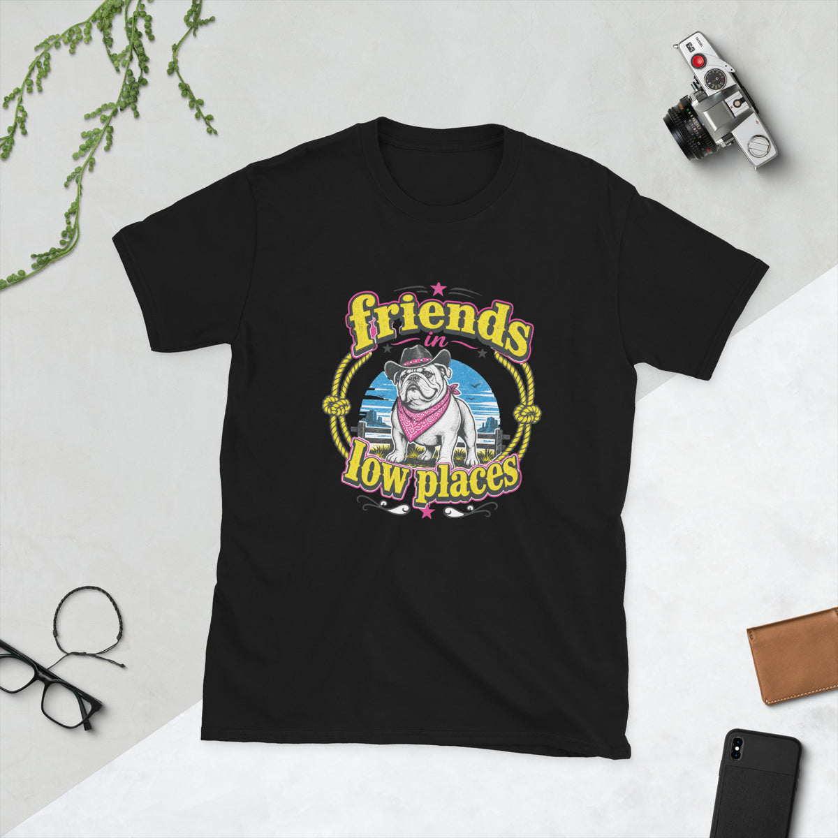 Bulldog Vintage AI art design on Black Gildan t-shirt - Front view