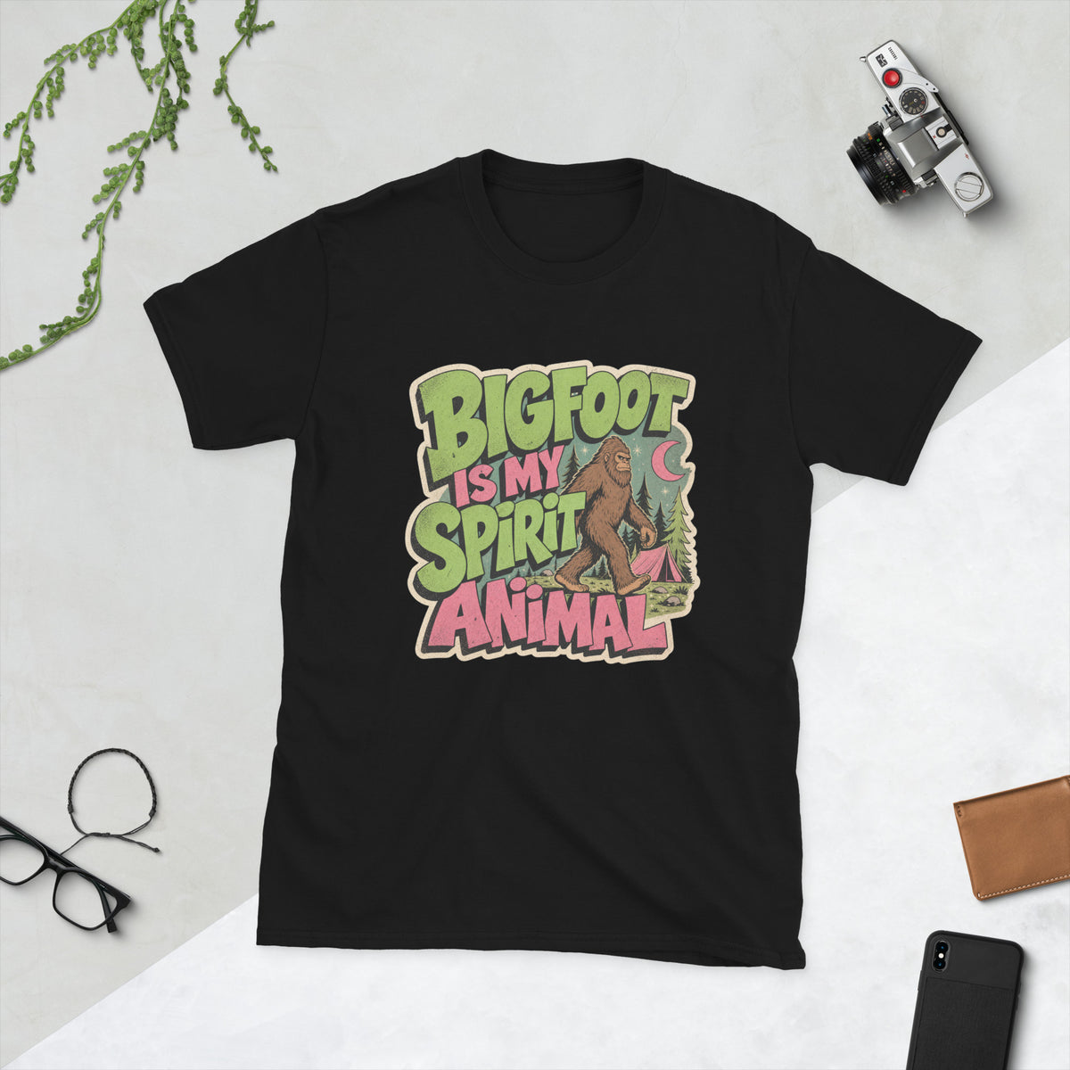 Bigfoot Spirit Animal T-Shirt AI art design on Black Gildan t-shirt - Front view