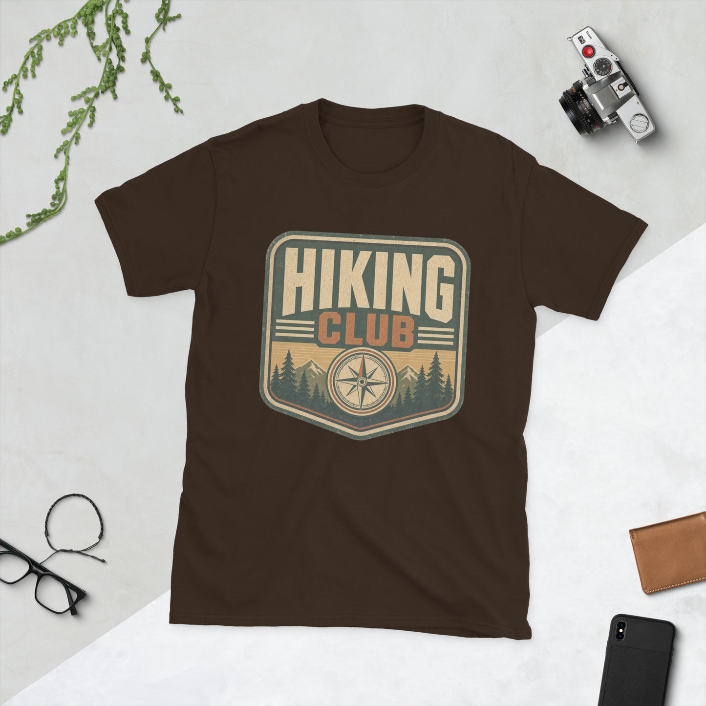 Hiking Retro Adventure T-Shirt AI art design on Black Gildan 64000 t-shirt - Front view