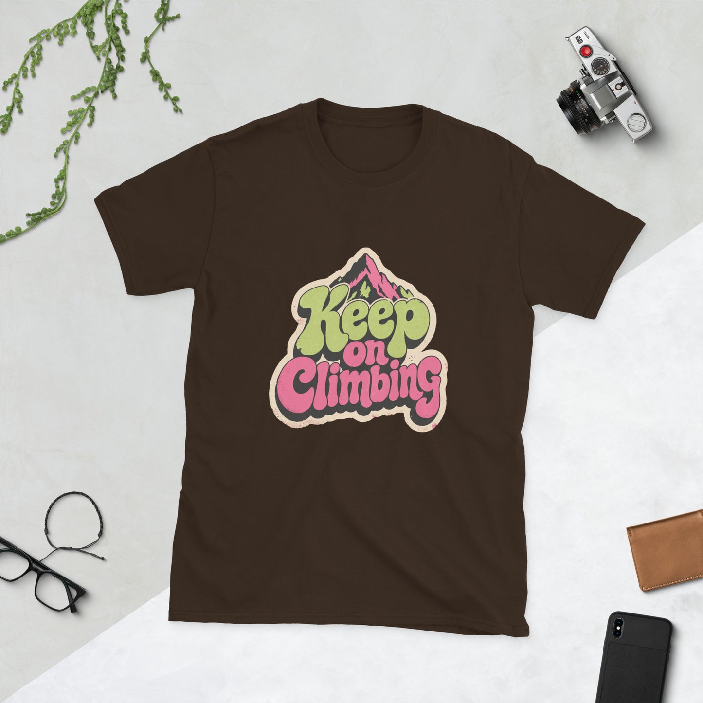 Keep On Climbing T-Shirt AI art design on Black Gildan t-shirt - Front view