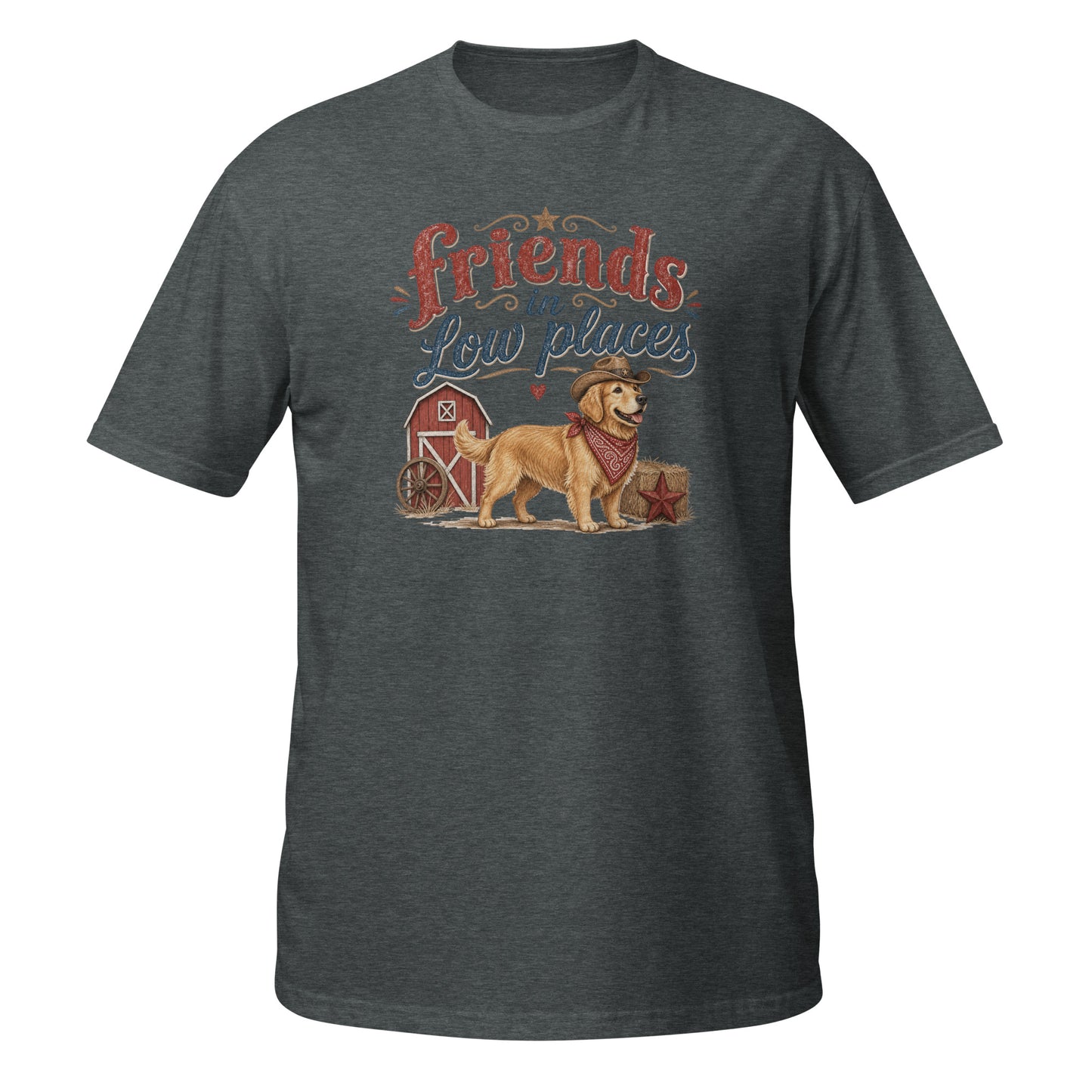 Golden Retriever design on Dark Heather Gildan 64000 t-shirt