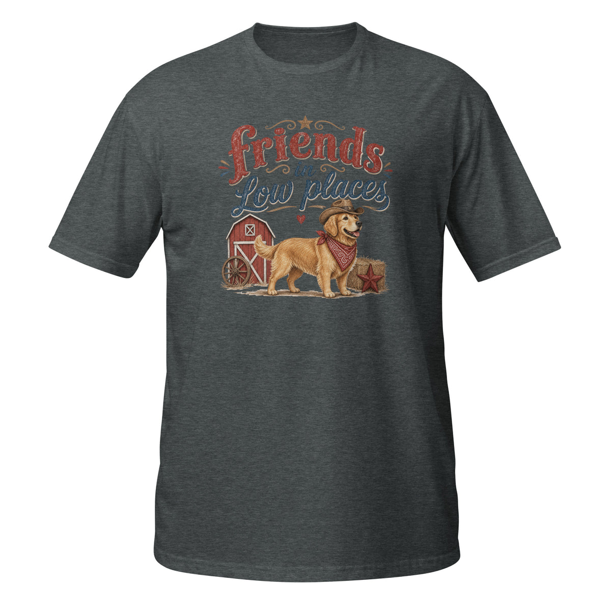 Golden Retriever design on Dark Heather Gildan 64000 t-shirt