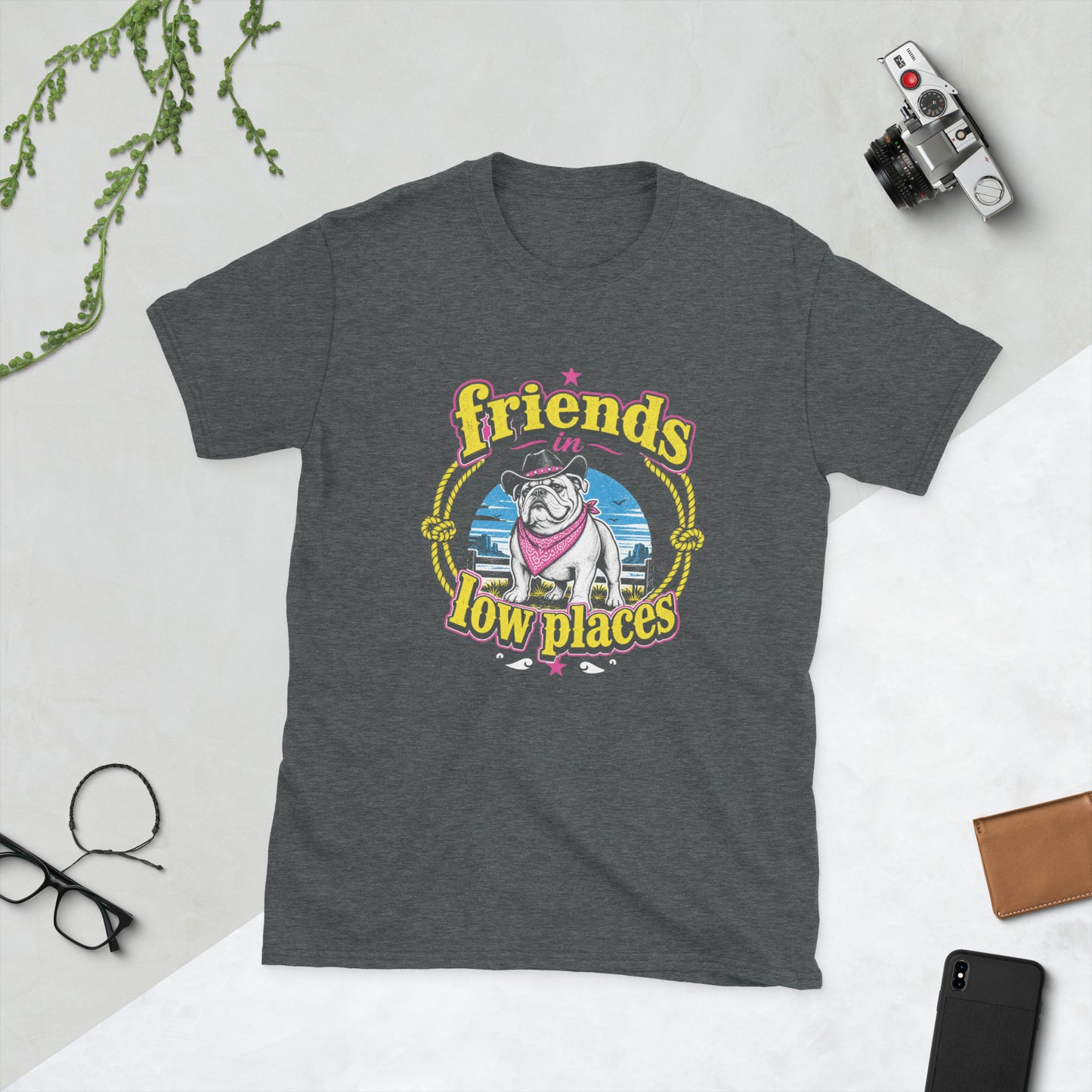 Bulldog Vintage AI art design on Dark Heather Gildan t-shirt - Front view
