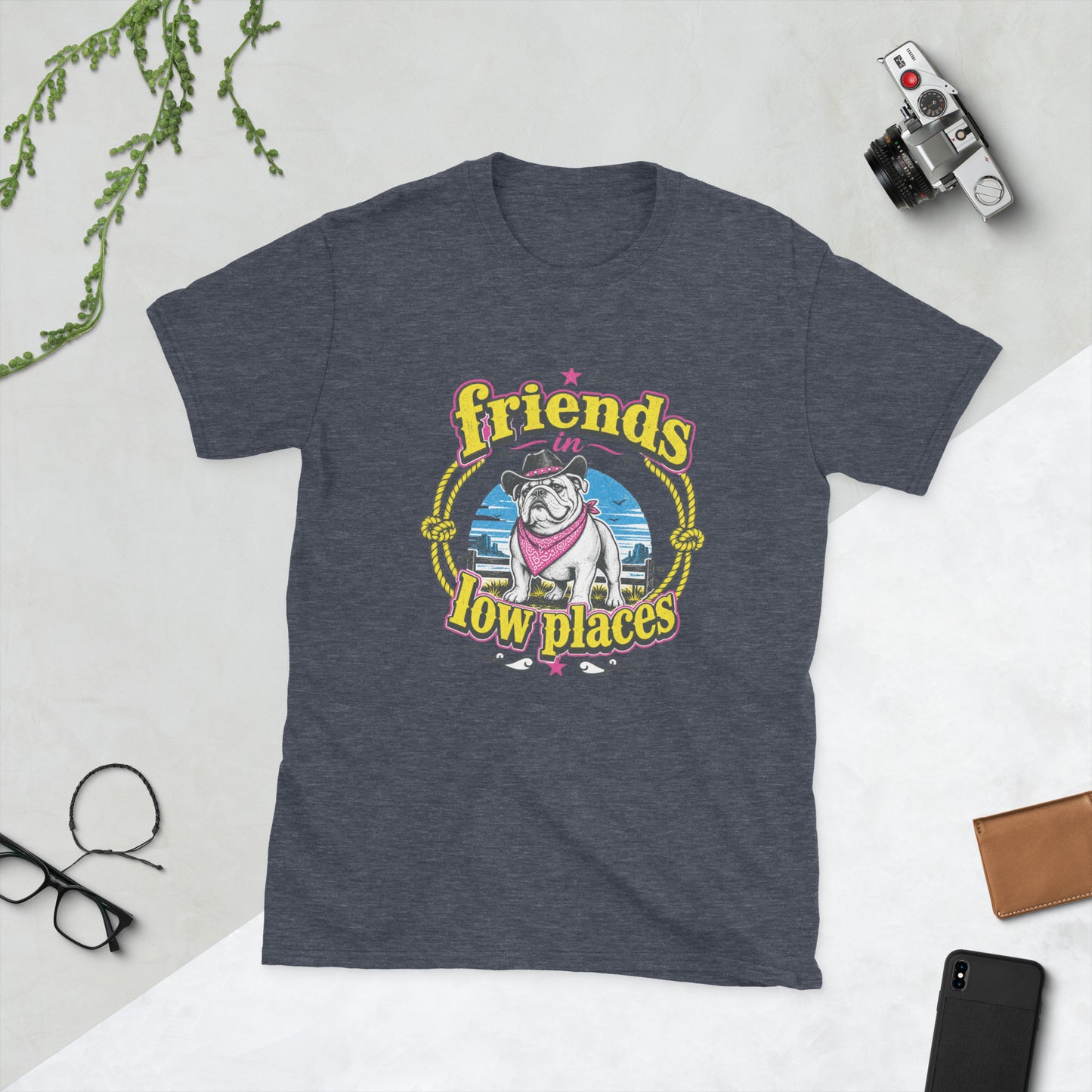Bulldog Vintage AI art design on Navy Gildan t-shirt - Front view
