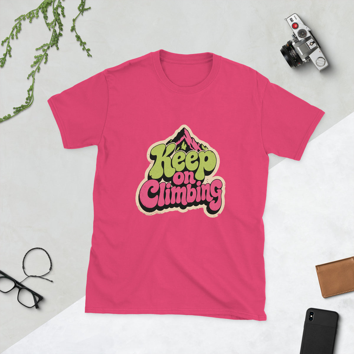 Keep On Climbing T-Shirt AI art design on Black Gildan t-shirt - Front view