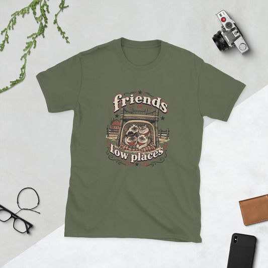 Friends in low places cats AI art design on Military Green Gildan 64000 t-shirt - Front view