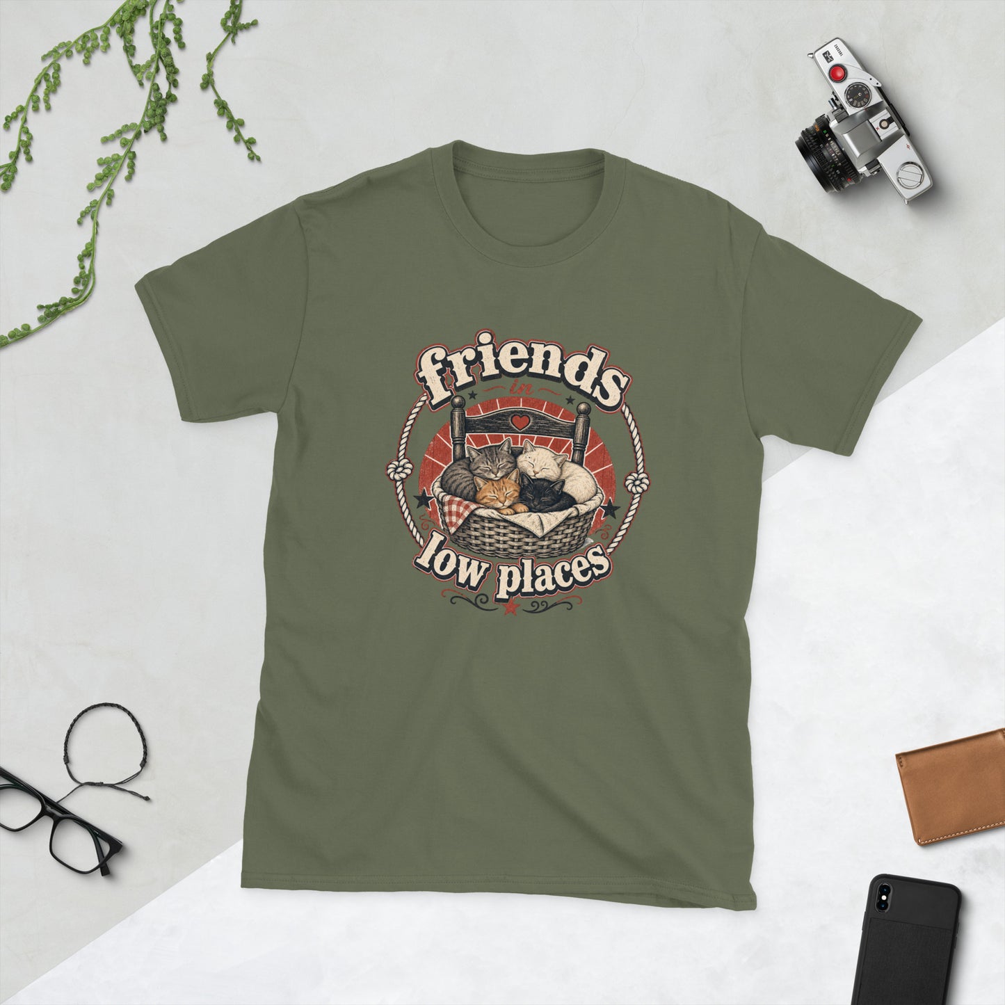 Cats under chair 2 AI art design on Military Green Gildan 64000 t-shirt - Front view