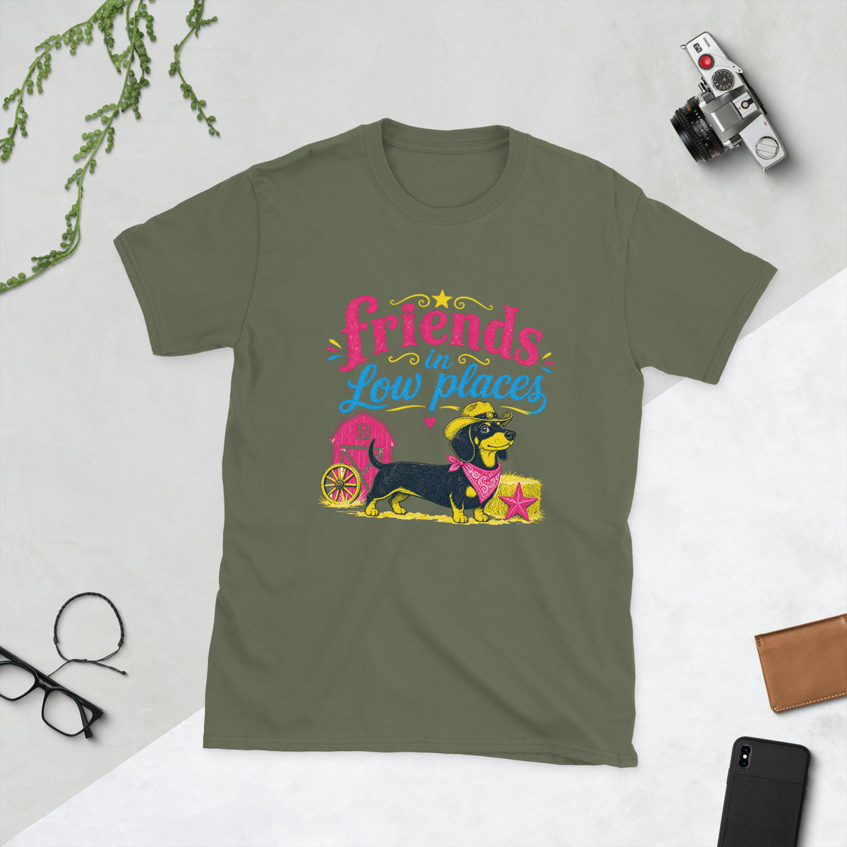 Dachshund Retro AI art design on Black Gildan t-shirt - Front view