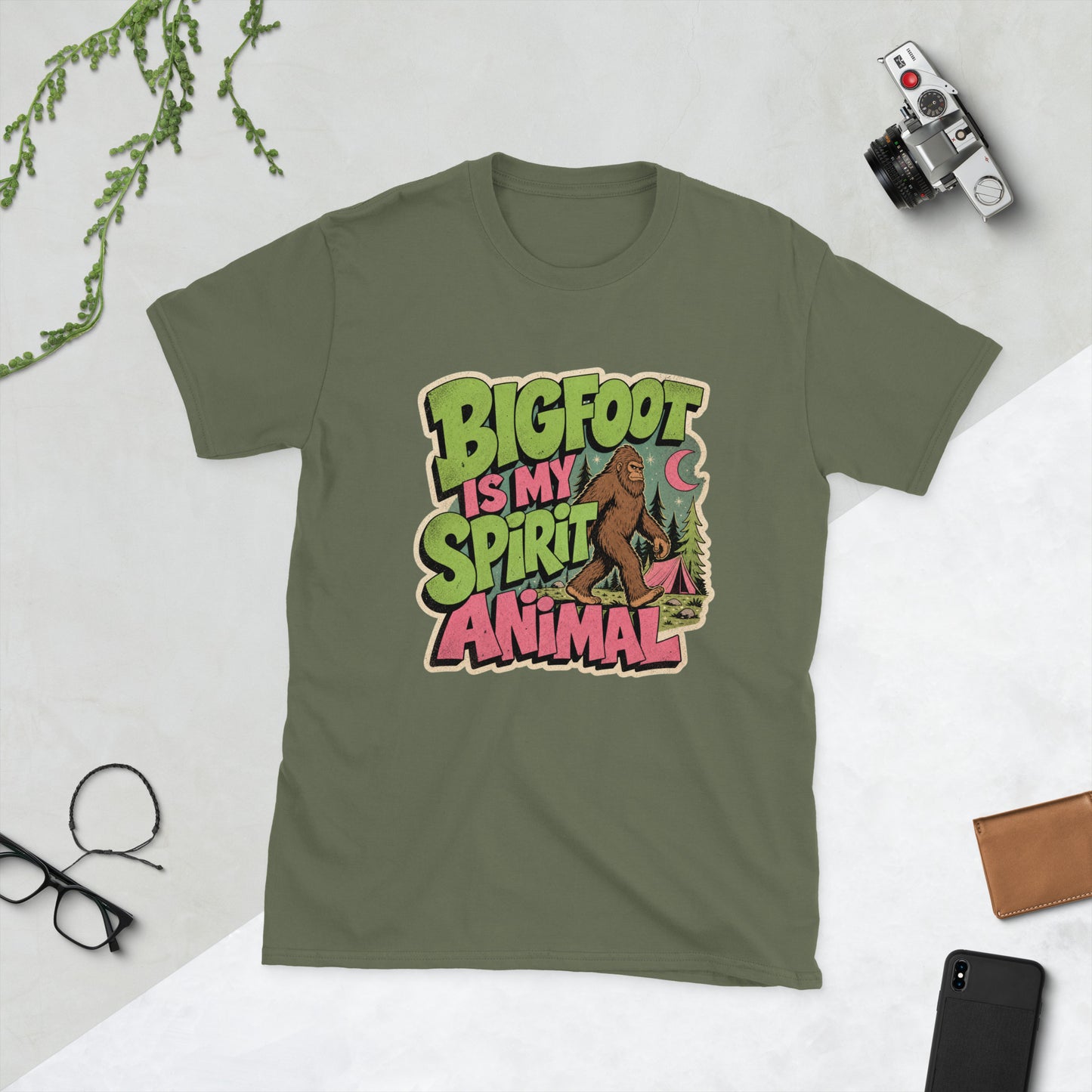 Bigfoot Spirit Animal T-Shirt AI art design on Black Gildan t-shirt - Front view