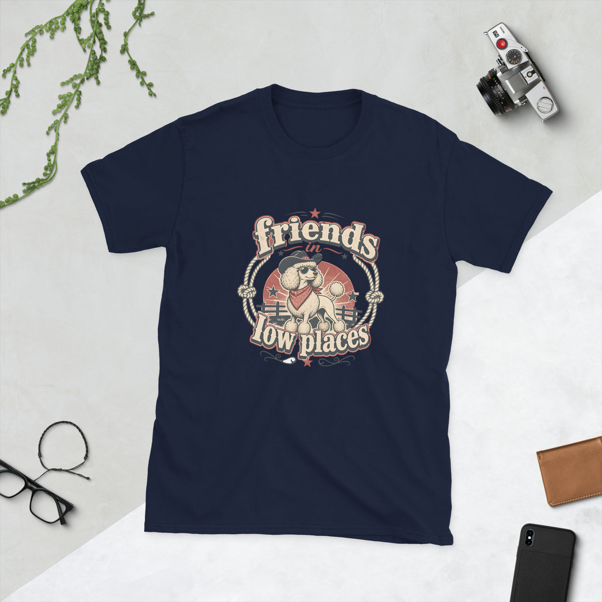 Poodle design on Navy Gildan 64000 t-shirt