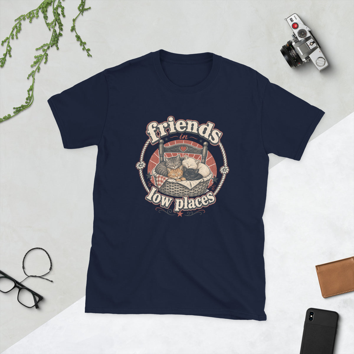 Cats under chair 2 AI art design on Navy Gildan 64000 t-shirt - Front view