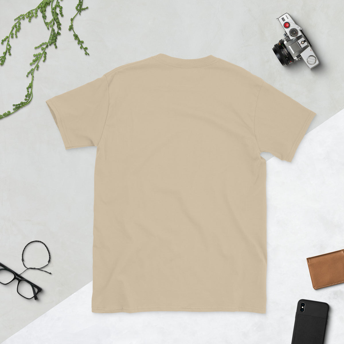 Dachshund Retro AI art design on Sand Gildan t-shirt - Back view