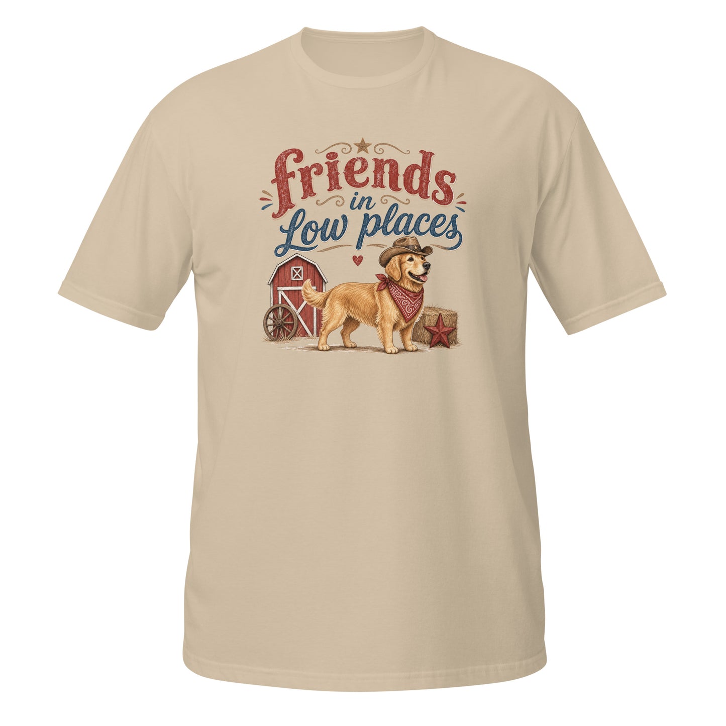 Golden Retriever design on Sand Gildan 64000 t-shirt