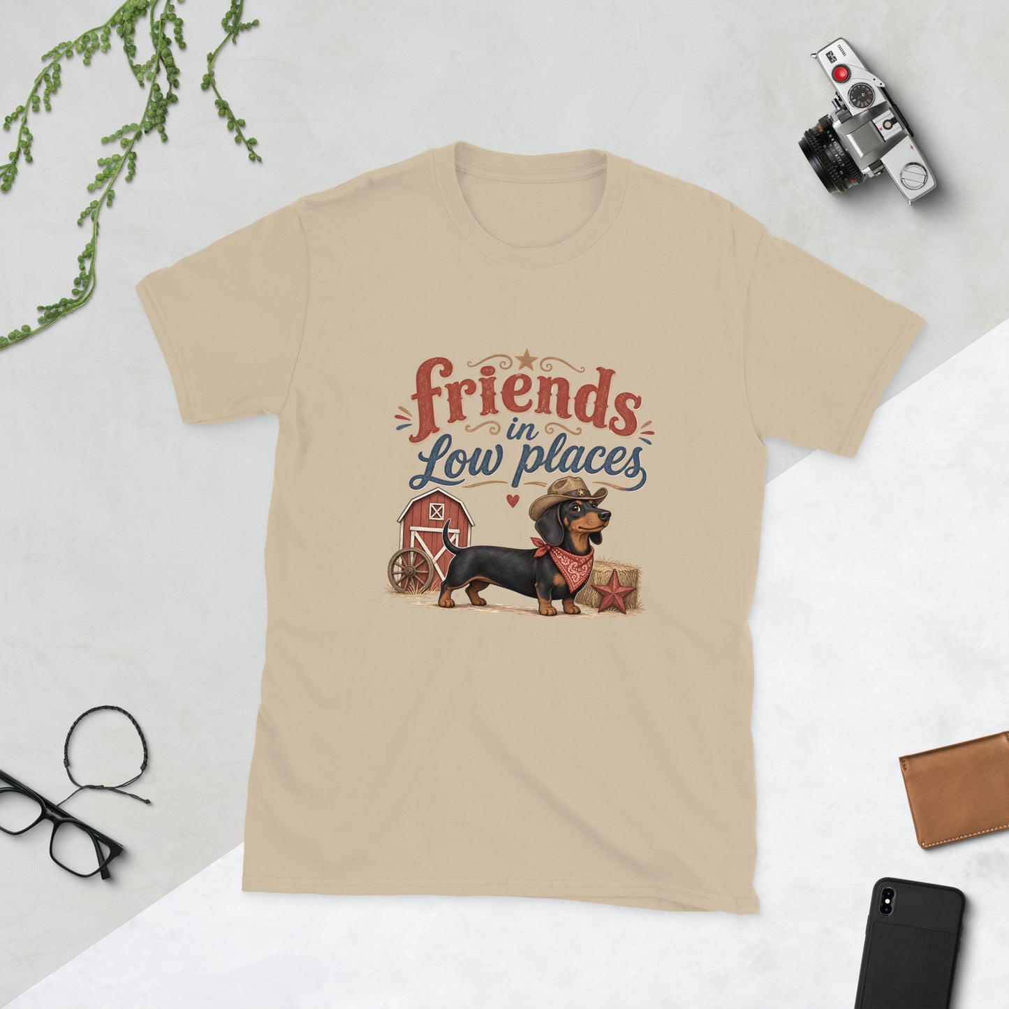 Dachshund design on Sand Gildan 64000 t-shirt