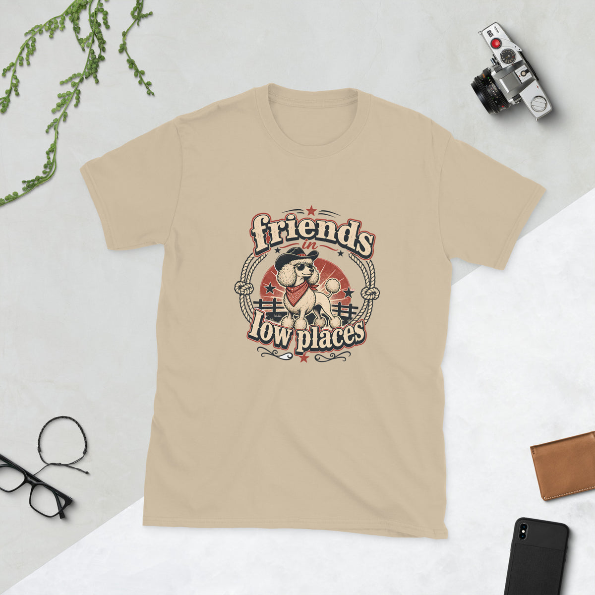 Poodle design on Sand Gildan 64000 t-shirt
