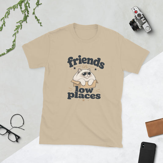 Cat in a Box design on Sand Gildan 64000 t-shirt