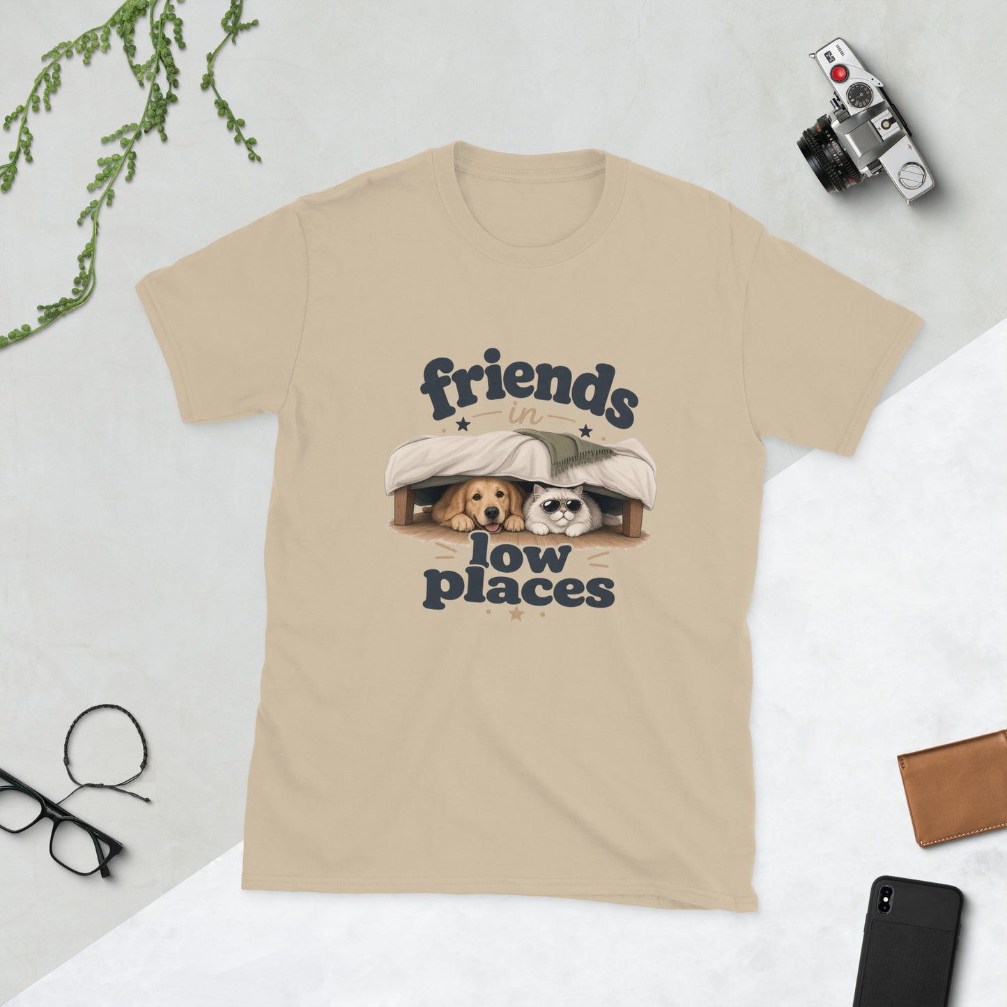 Cat and Dog design on Sand Gildan 64000 t-shirt