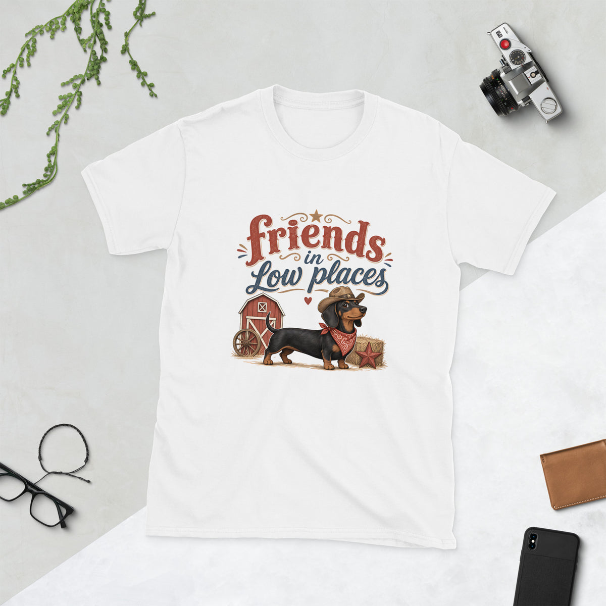 Dachshund design on White Gildan 64000 t-shirt