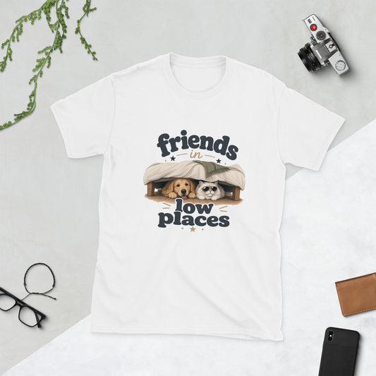 Cat and Dog design on White Gildan 64000 t-shirt