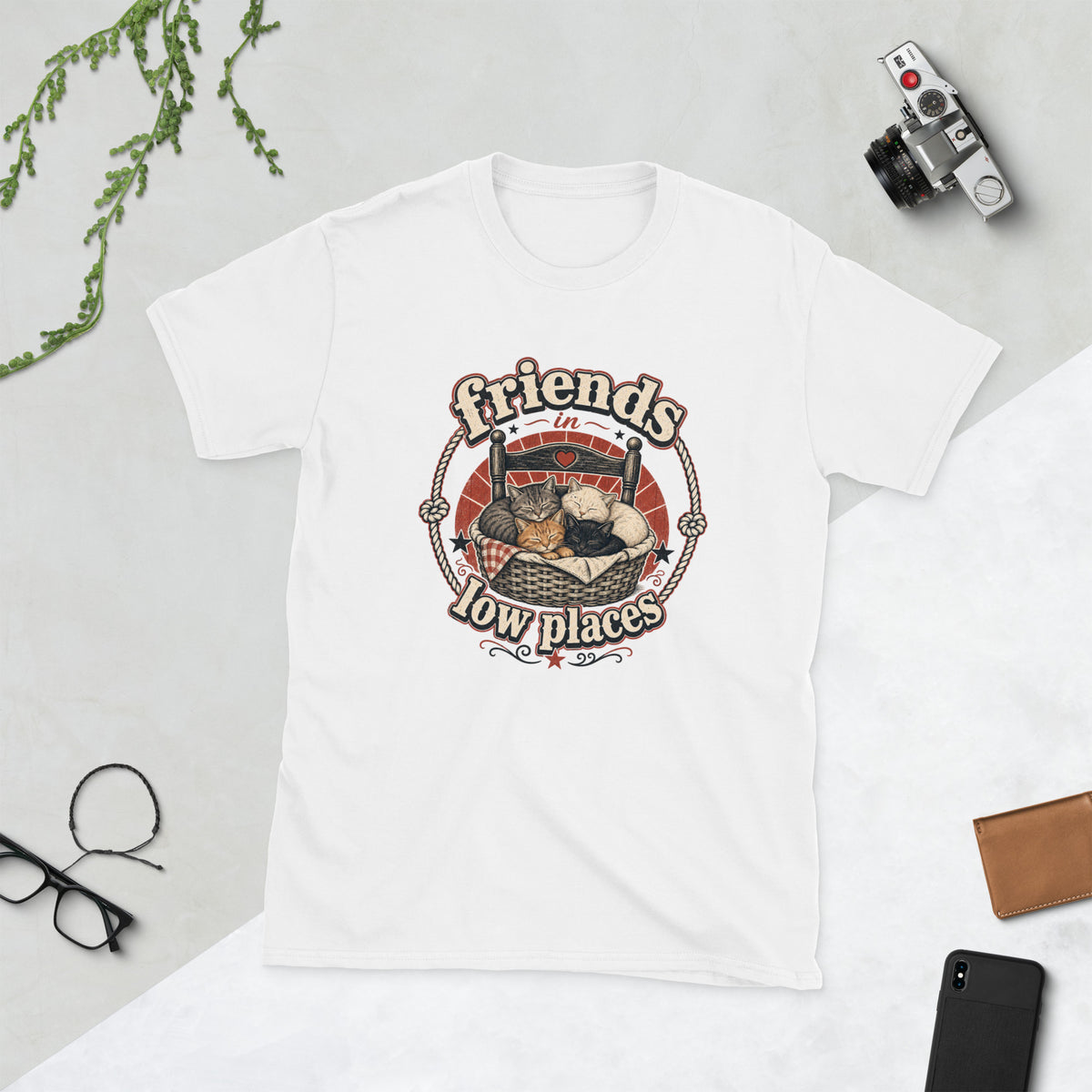 Cats under chair 2 AI art design on White Gildan 64000 t-shirt - Front view