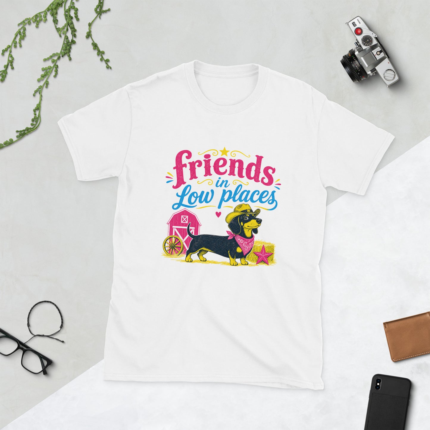 Dachshund Retro AI art design on White Gildan t-shirt - Front view