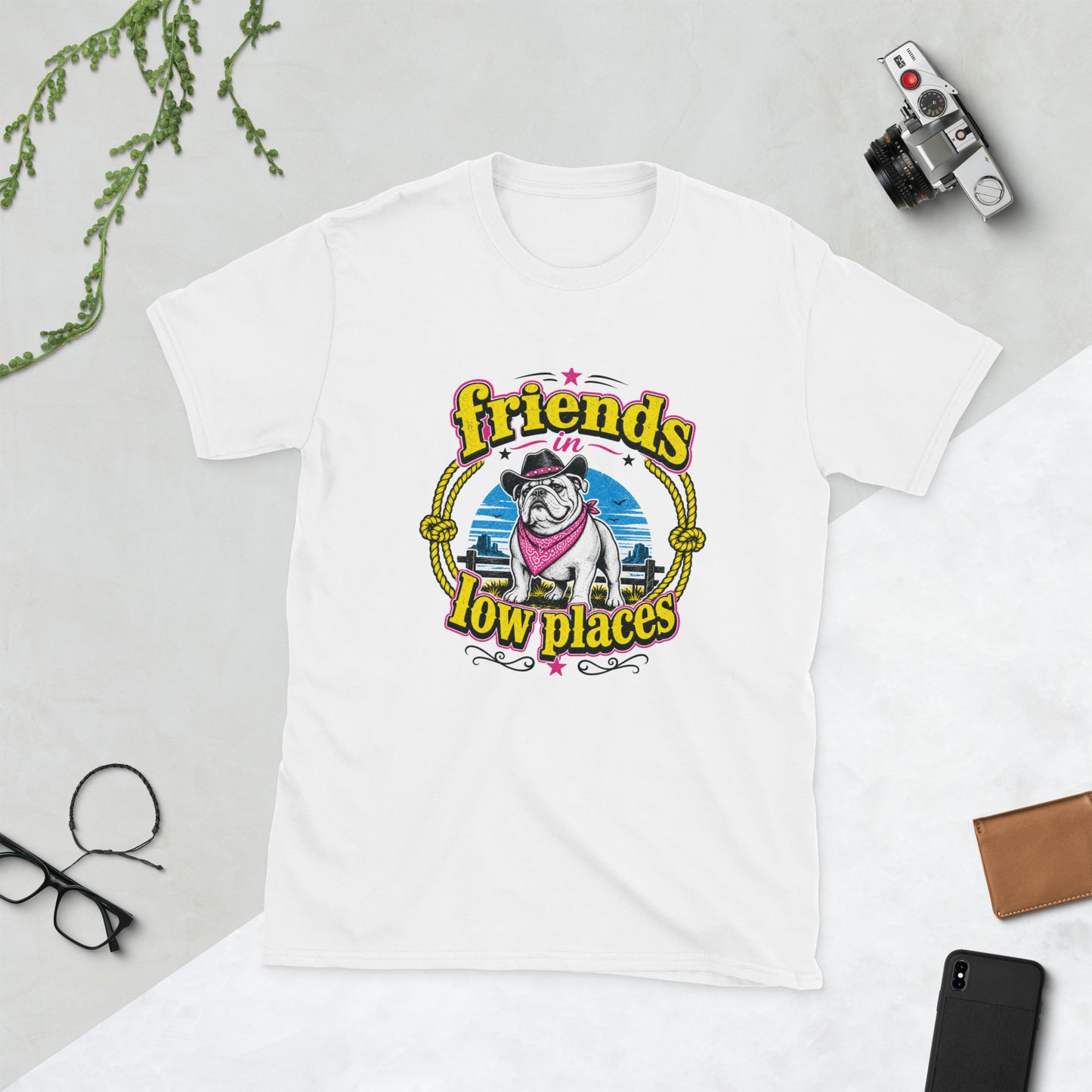 Bulldog Vintage AI art design on White Gildan t-shirt - Front view