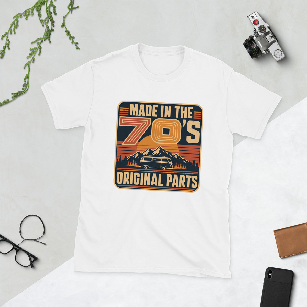 Made in the 70s Campervan T-Shirt AI art design on White Gildan 64000 t-shirt - Front view