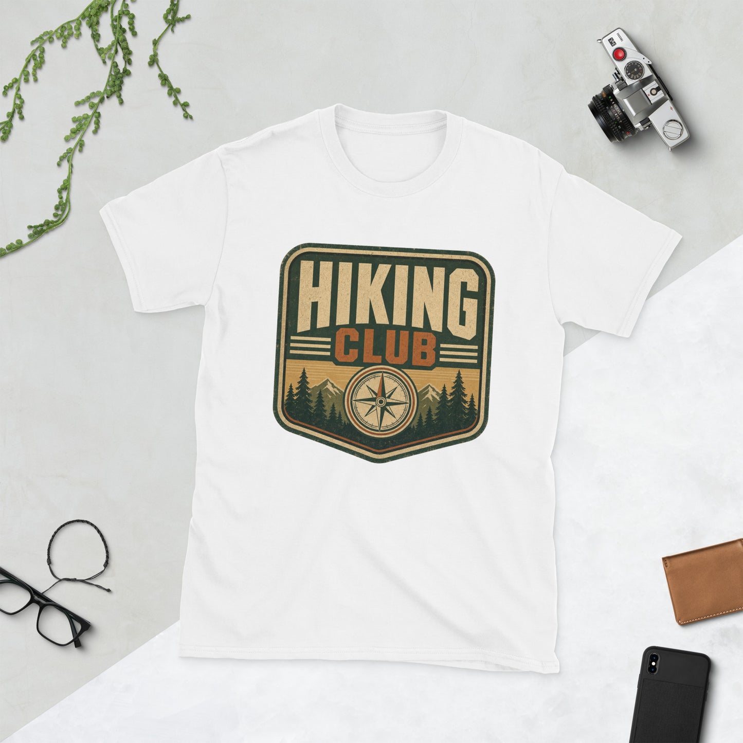 Hiking Retro Adventure T-Shirt AI art design on White Gildan 64000 t-shirt - Front view