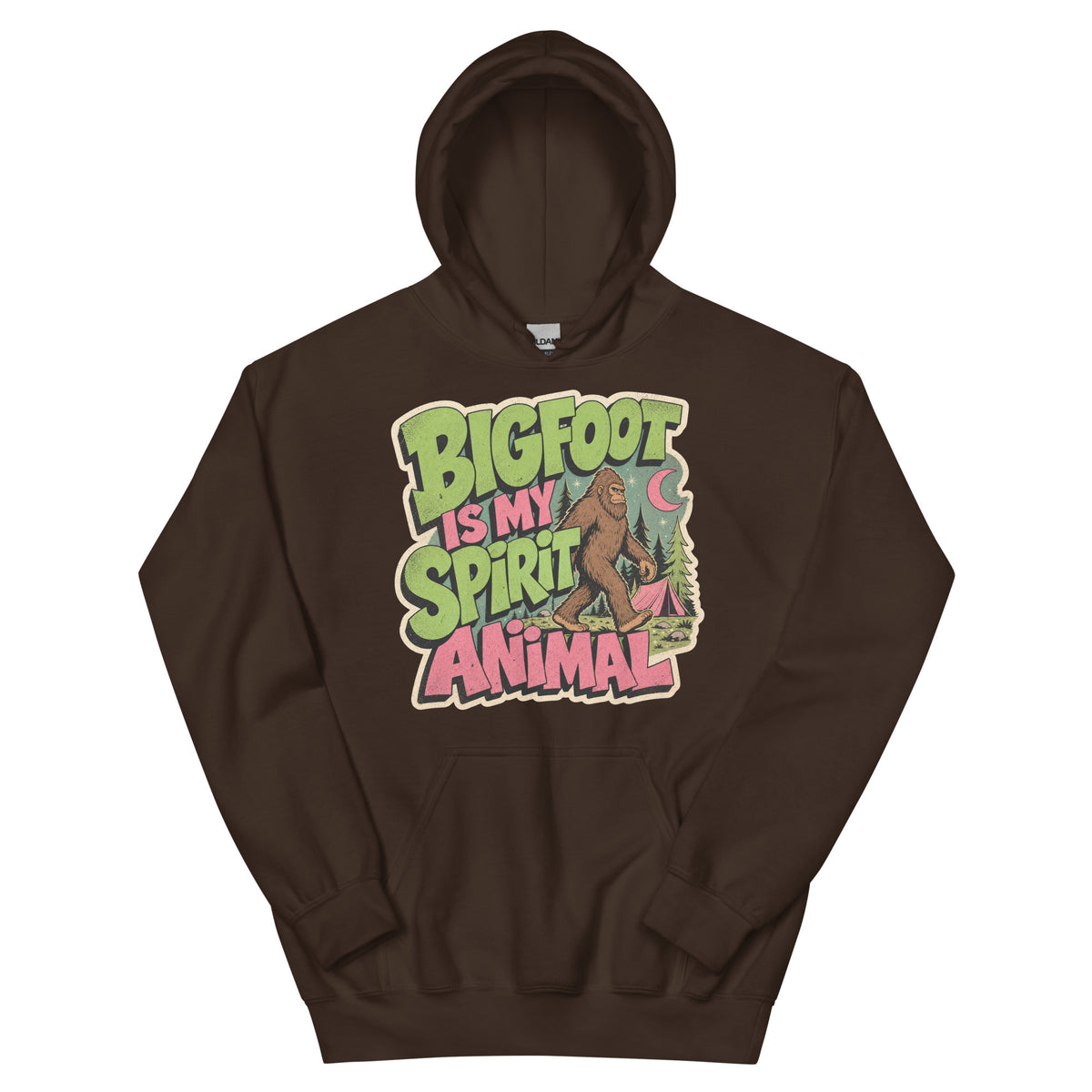 Bigfoot Spirit Animal Hoodie AI art design on Black Gildan hoodie - Front view