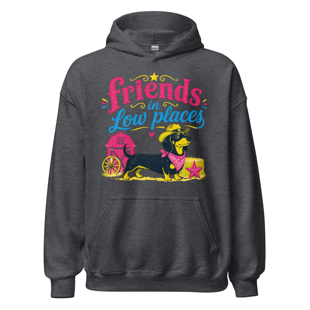 Dachshund AI art design on Dark Heather hoodie - Front view