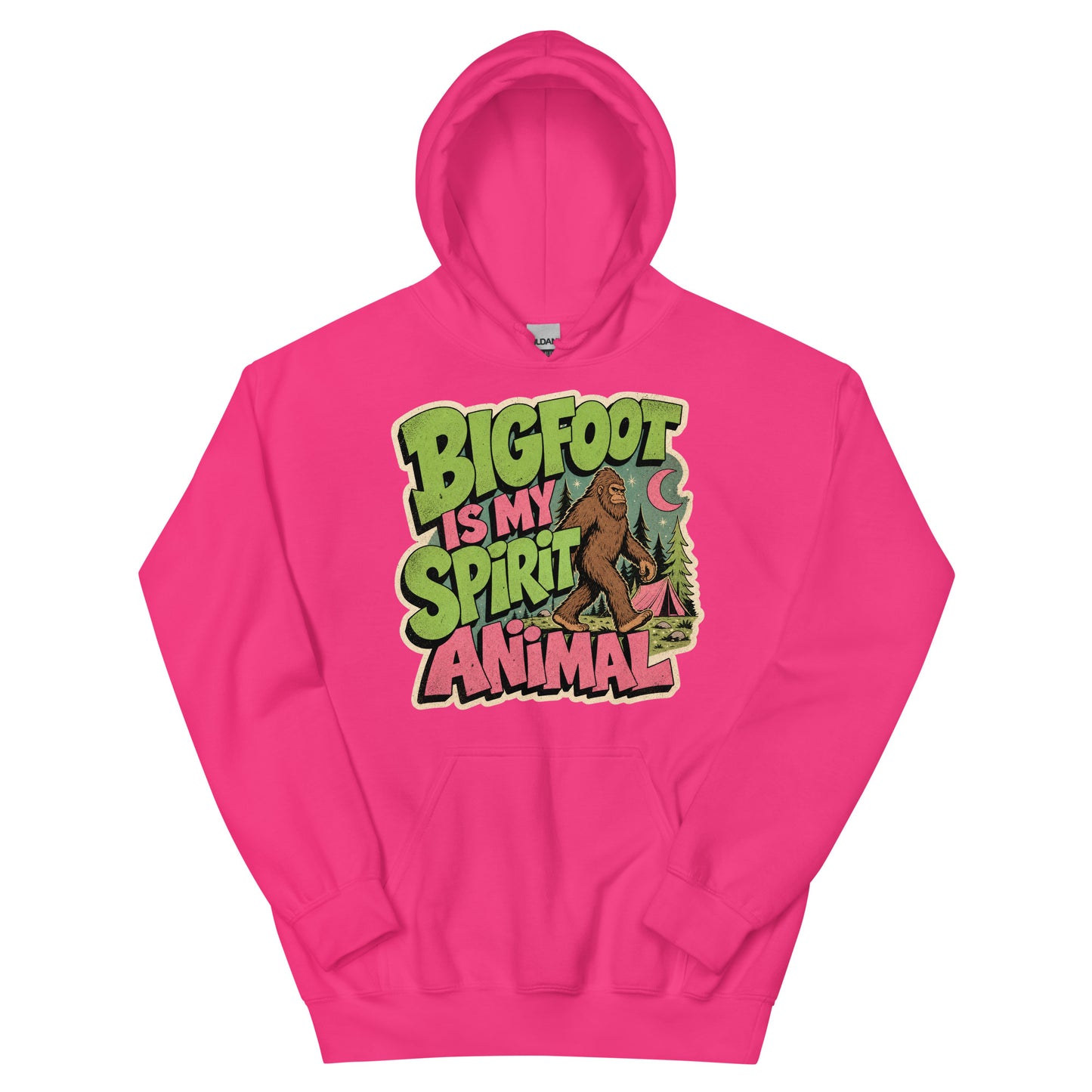 Bigfoot Spirit Animal Hoodie AI art design on Black Gildan hoodie - Front view