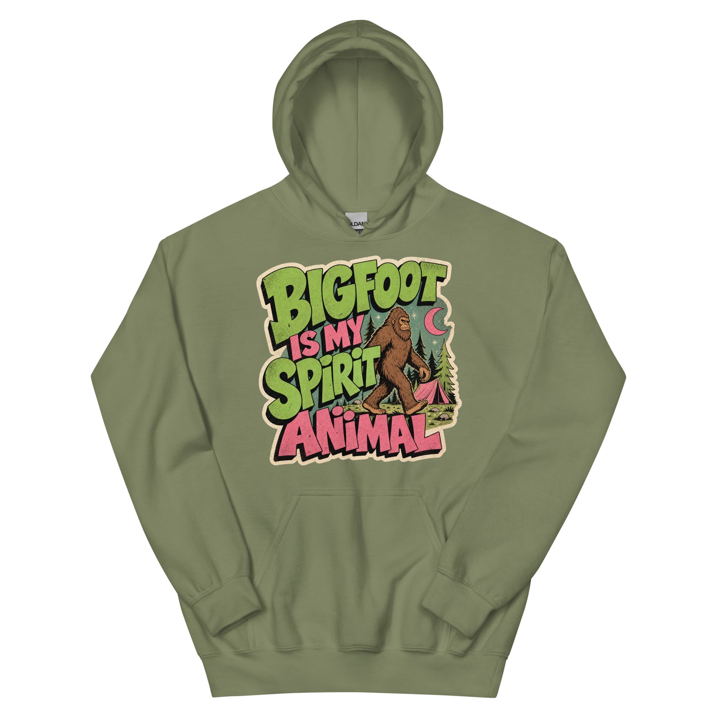 Bigfoot Spirit Animal Hoodie AI art design on Black Gildan hoodie - Front view