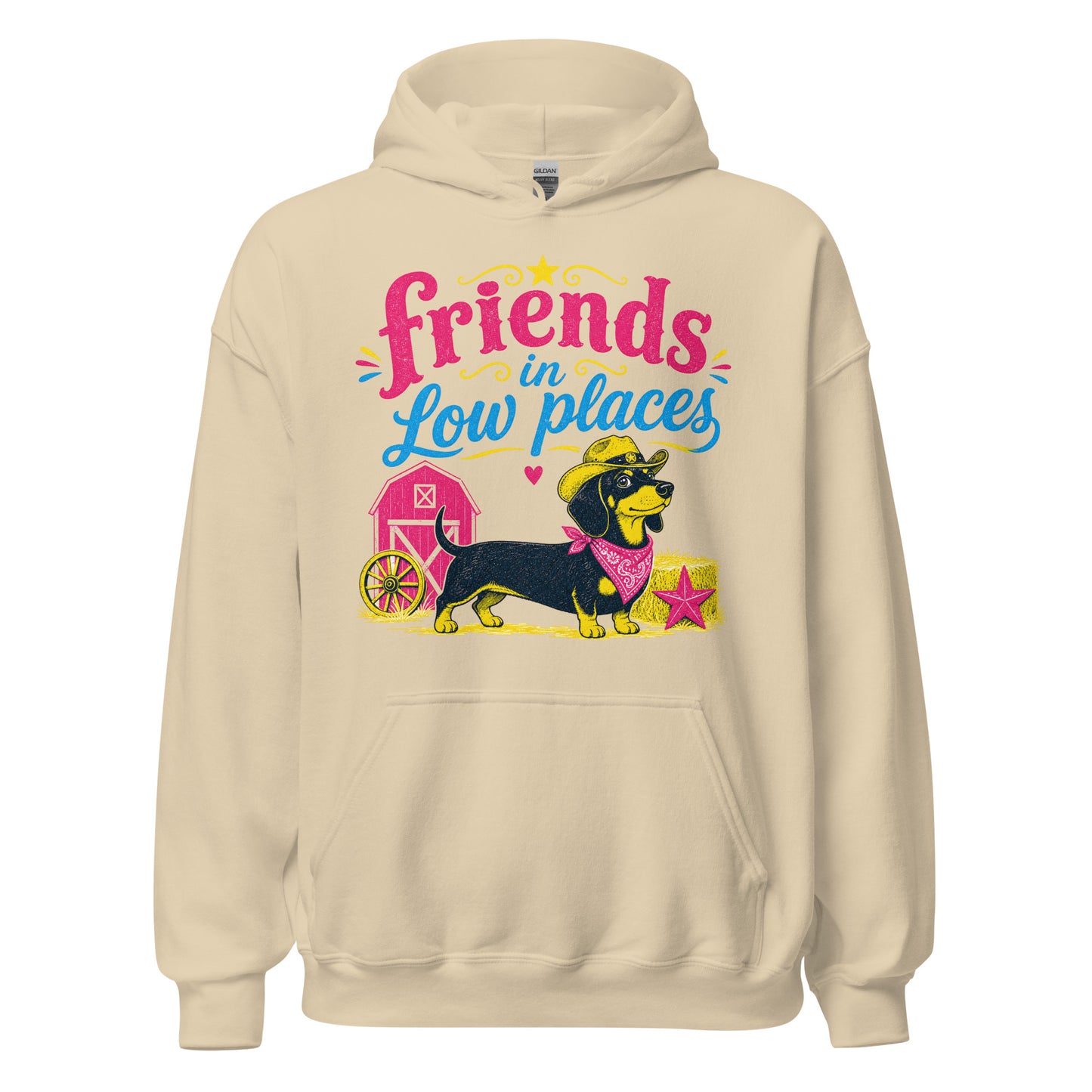 Dachshund AI art design on Sand hoodie - Front view