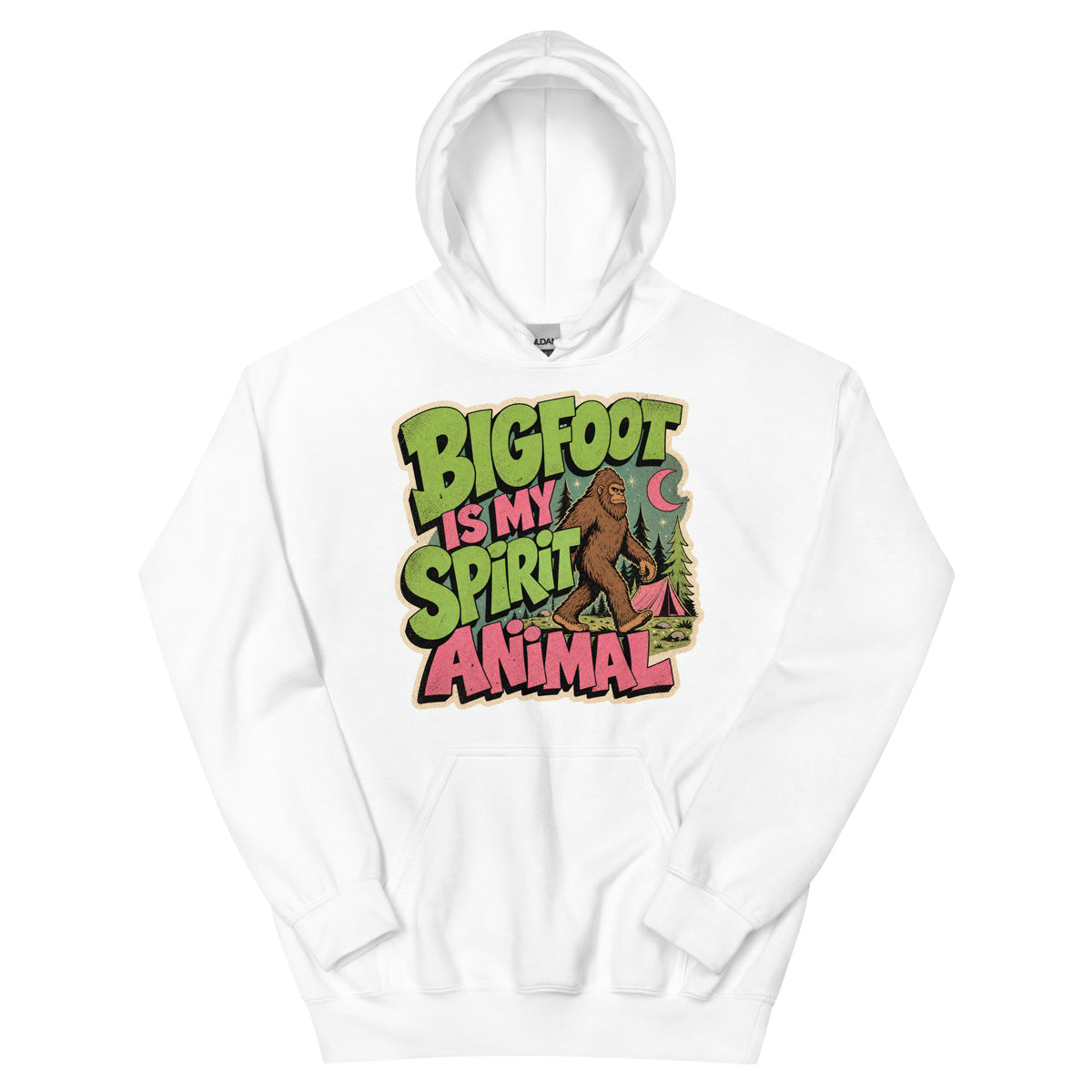 Bigfoot Spirit Animal Hoodie AI art design on White Gildan hoodie - Front view